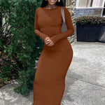 Elegant Knitted Ribbed Evening Dresses For Women Sexy Skinny Long Sleeve Party Dress