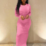Elegant Knitted Ribbed Evening Dresses For Women Sexy Skinny Long Sleeve Party Dress