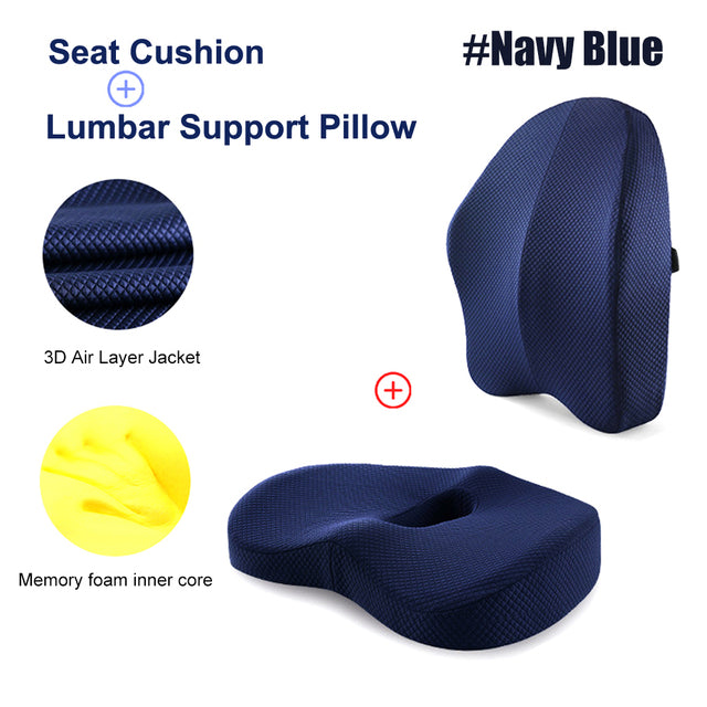 Memory Foam Seat & Back Cushion Orthopedic Pillow Back and Tailbone Support Office Home Car