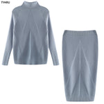 Turtleneck Loungewear Set Work From Home Knit 2 Piece Set Pencil Skirt and Pullover Sweater