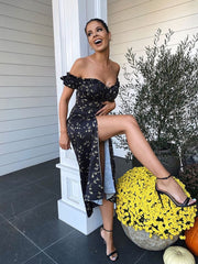 Floral Off Shoulder Puff Sleeve Long Summer Dress Sexy French Style Dress