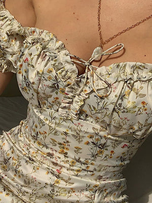 Floral Off Shoulder Puff Sleeve Long Summer Dress Sexy French Style Dress