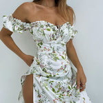 Floral Off Shoulder Puff Sleeve Long Summer Dress Sexy French Style Dress