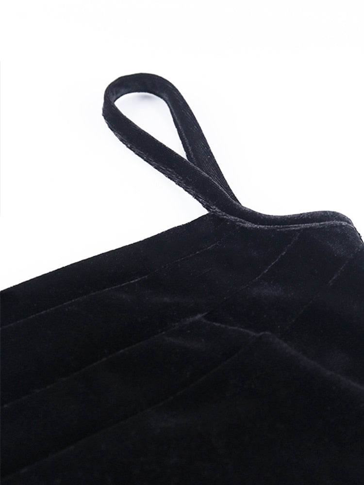 Black Velvet Front Ruched Mini Dress