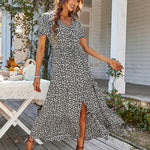 Women's Bohemian Beach Long Dress Spring Summer Casual V-Neck Short Sleeve Print Dresses