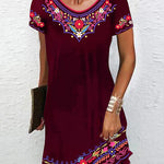 Women's Casual Summer Dress Short Sleeve Round-Neck Floral Print Dresses