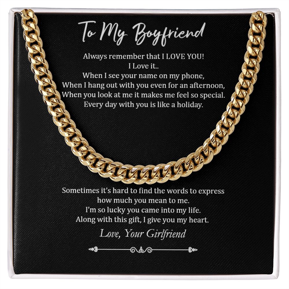 To My Boyfriend, Cuban Chain Necklace, Boyfriend Gift For Birthday, Anniversary, Nice Romantic Gift for Boyfriend