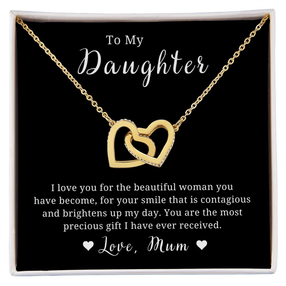 Mother to Daughter Gift, Interlocking Hearts Necklace, With Message Card, Hand Made Gold Jewelry Gift For Daughters