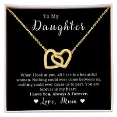 Mother to Daughter Gift, Interlocking Hearts Necklace, With Message Card, Hand Made Gold Jewelry For Daughters Birthday, Christmas