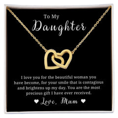 Mother to Daughter Gift, Interlocking Hearts Necklace, With Message Card, Hand Made Gold Jewelry Gift For Daughters
