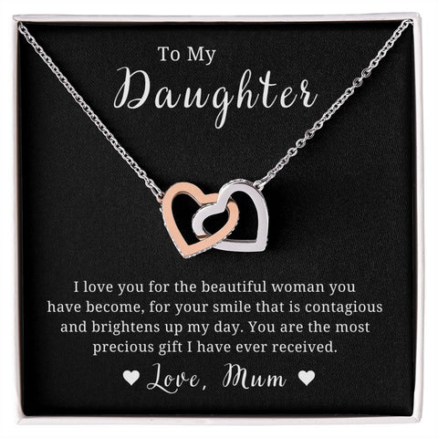 Mother to Daughter Gift, Interlocking Hearts Necklace, With Message Card, Hand Made Gold Jewelry Gift For Daughters