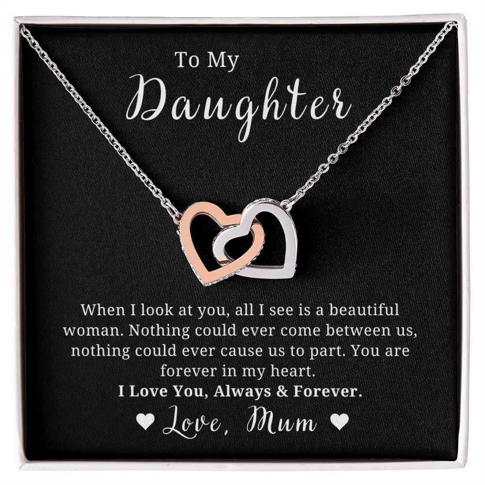 Mother to Daughter Gift, Interlocking Hearts Necklace, With Message Card, Hand Made Gold Jewelry For Daughters Birthday, Christmas