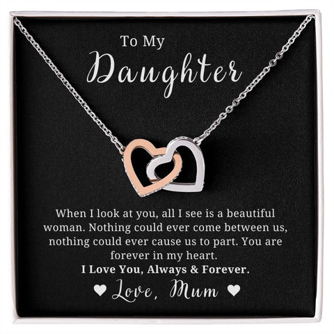 Mother to Daughter Gift, Interlocking Hearts Necklace, With Message Card, Hand Made Gold Jewelry For Daughters Birthday, Christmas