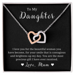 Mother to Daughter Gift, Interlocking Hearts Necklace, With Message Card, Hand Made Gold Jewelry Gift For Daughters