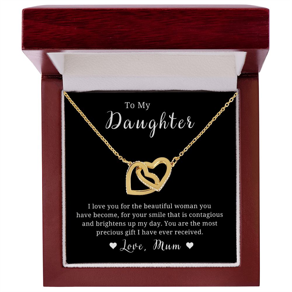 Mother to Daughter Gift, Interlocking Hearts Necklace, With Message Card, Hand Made Gold Jewelry Gift For Daughters