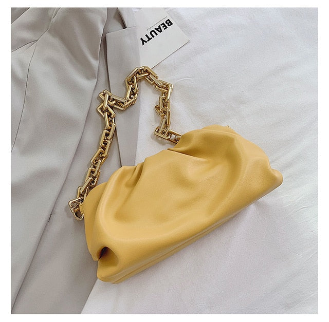 Yellow mustard leather handbag purse with chunky thick chain