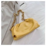 Yellow mustard leather handbag purse with chunky thick chain