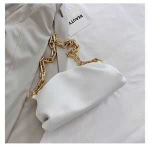 White handbag purse with chunky thick chain