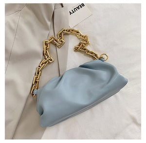 Light Blue leather handbag with chain