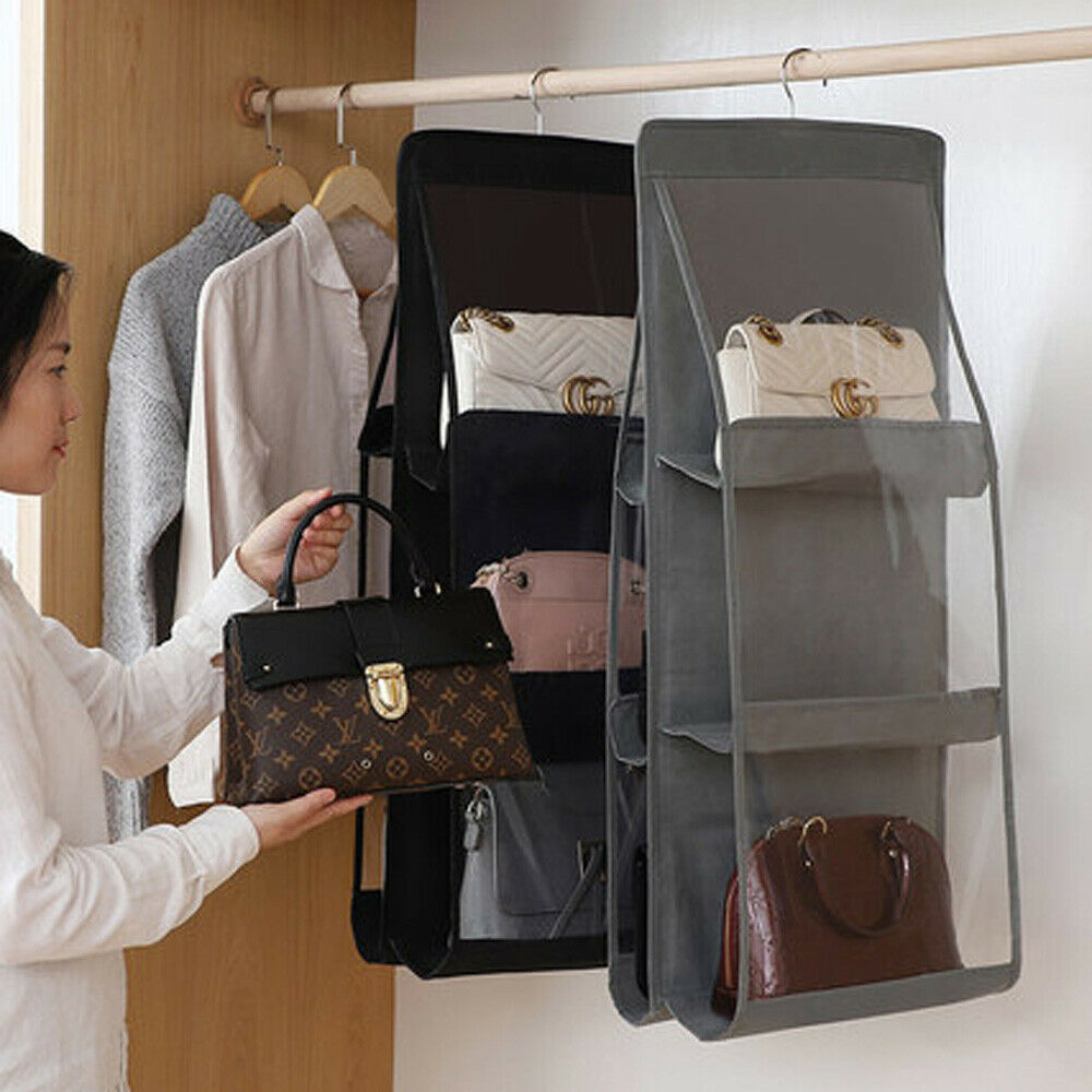 Hanging Purse Handbag Organizer - black and grey colors